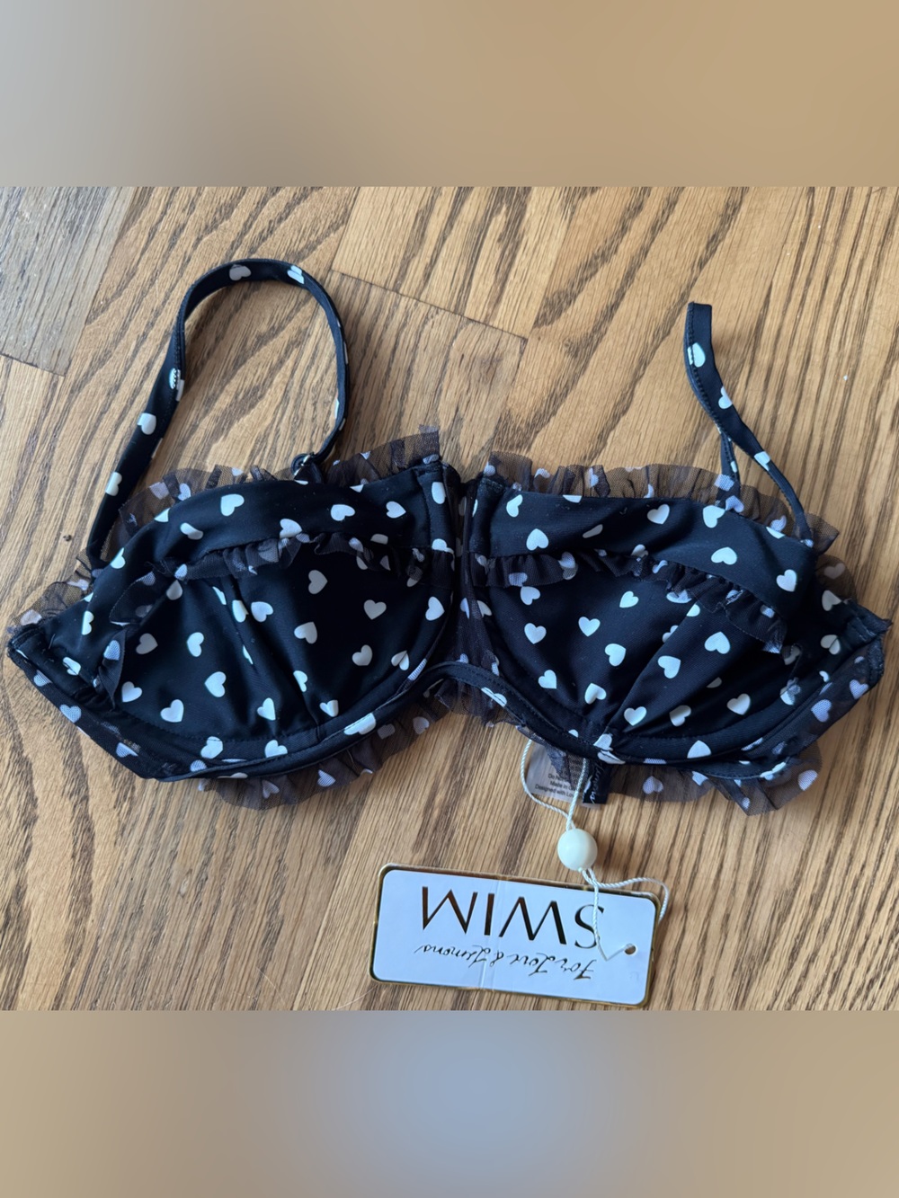 For Love & Lemons Black and White Heart Print Bikini Top size medium
